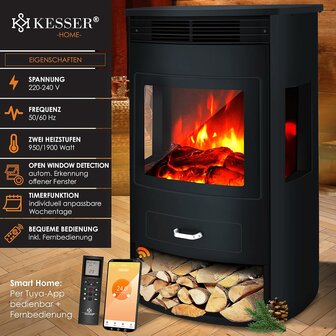 Kesser Prio XL zwart elektrische sfeerhaard Wifi - 950/1900 W - 75 m3