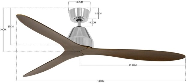 Beacon Whitehaven geborsteld chroom plafondventilator 142 cm